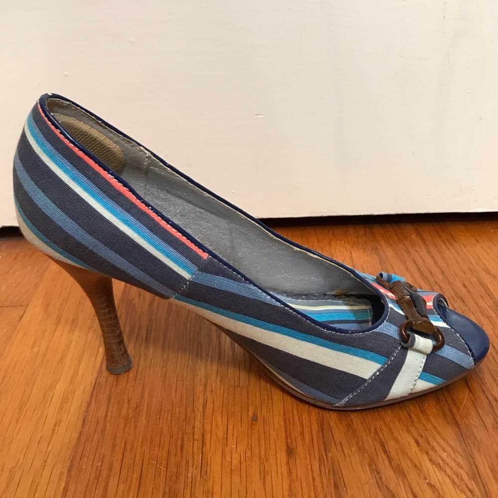 Naughty Monkey Multi-Colored Stripe Open Toe Heels - image 2